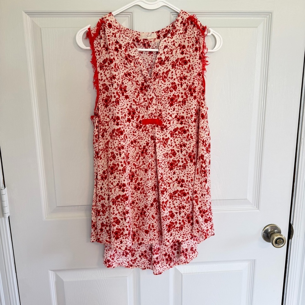 Easel Red Floral Boho Tunic Top Women’s Small Sleeveless Boutique